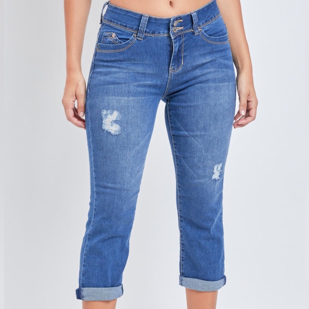 Blue Distressed Capris